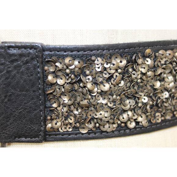 Vintage Streets Ahead Size M Women\'s Black Leather & Stretch Sequin main image 4